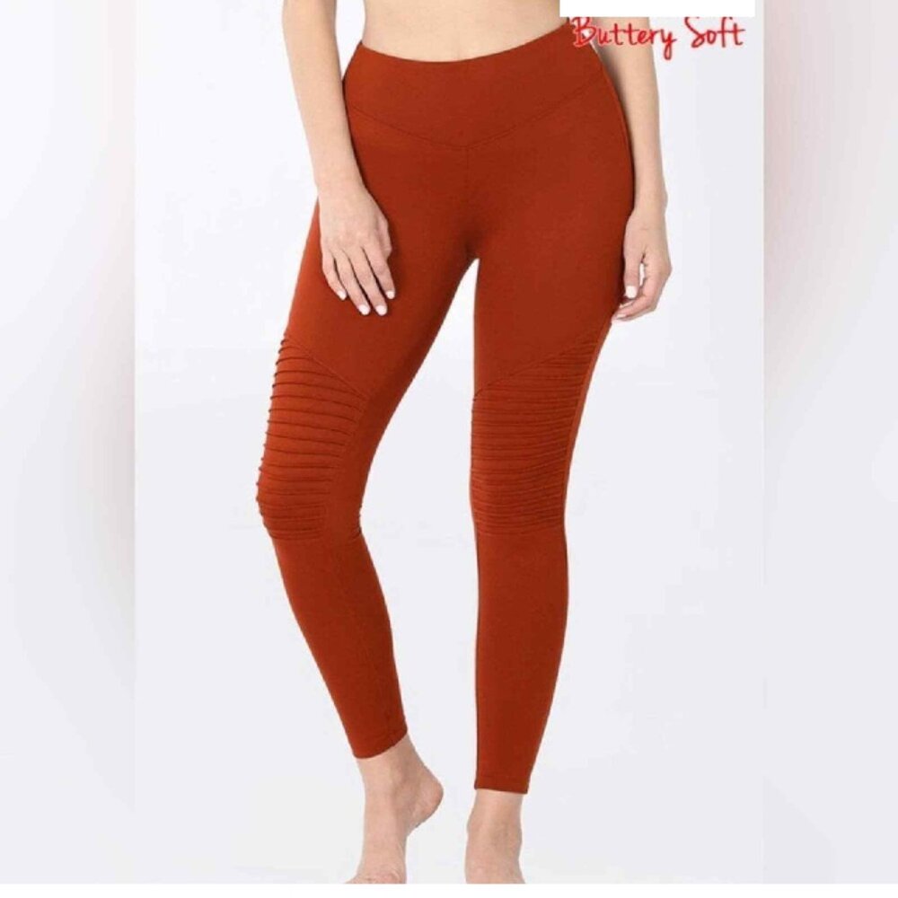Plus Size Full Length WIDE WAISTBAND MOTO LEGGINGS DK RUST